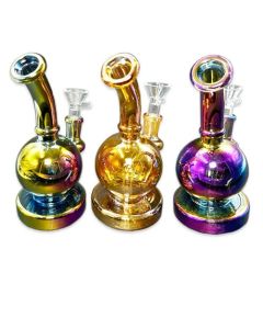 6" Elector Plated Ball Shaped Water Bubbler - Design May Vary - (1 Count)-Hand Pipes, Rigs, & Bubblers